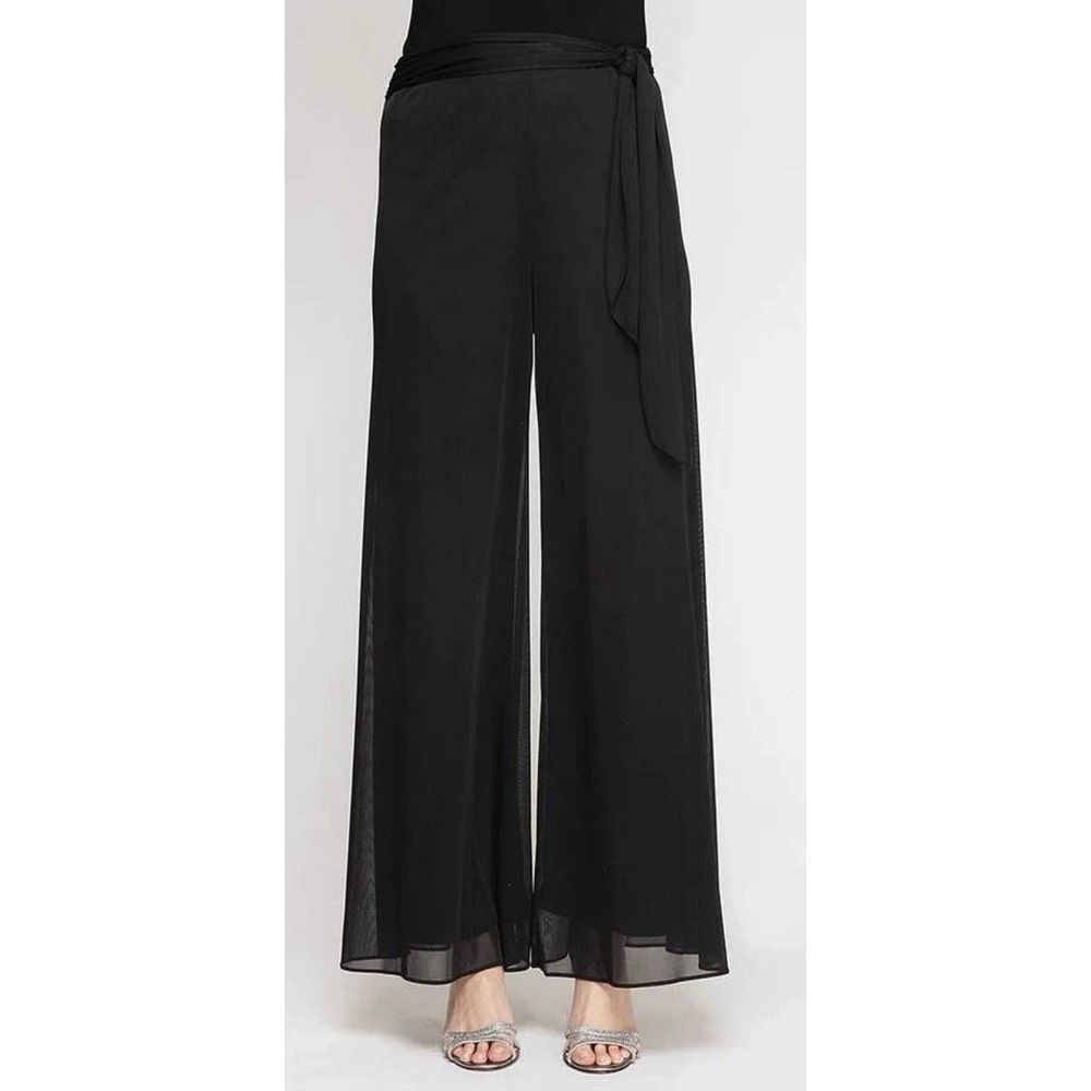 NWT ALEX EVENING Chiffon Shear Layered Elegant Formal Wide Leg Pants Black L
